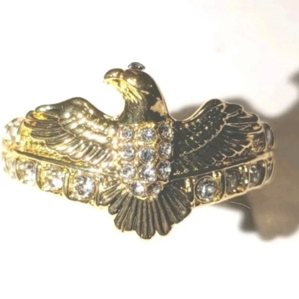 1ct Round Simulated Diamond Mens Flying Eagle Ring 14k Yellow Gold Plated 10